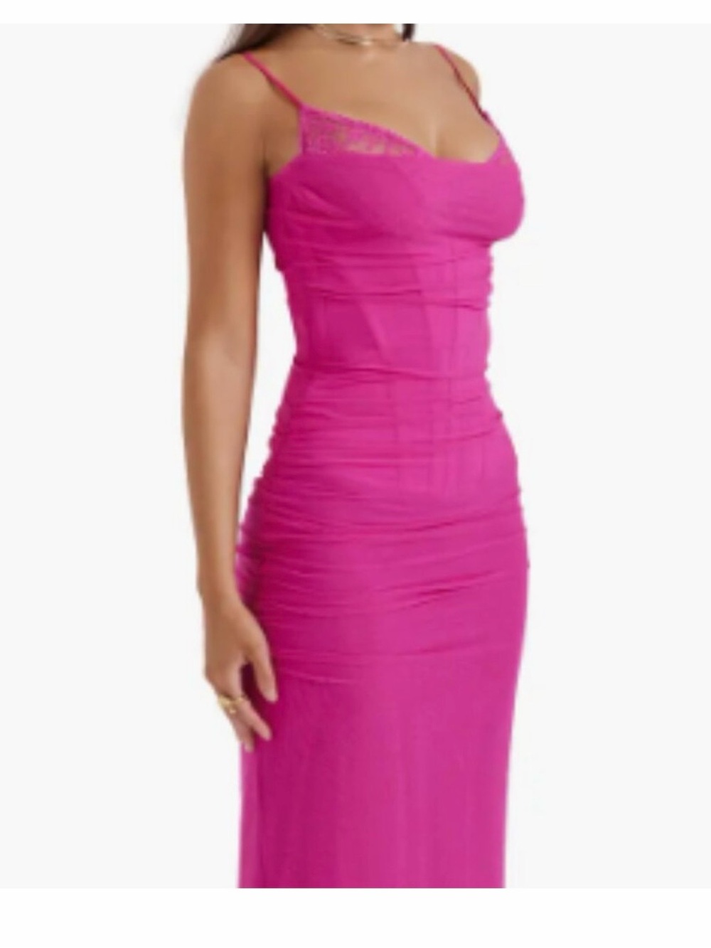 House of CB Fuchsia Pink Lace-Trim Slip Maxi Dress - Picture 2 of 5